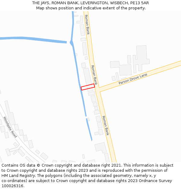 THE JAYS, ROMAN BANK, LEVERINGTON, WISBECH, PE13 5AR: Location map and indicative extent of plot