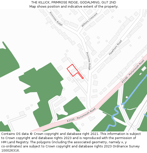 THE KILLICK, PRIMROSE RIDGE, GODALMING, GU7 2ND: Location map and indicative extent of plot