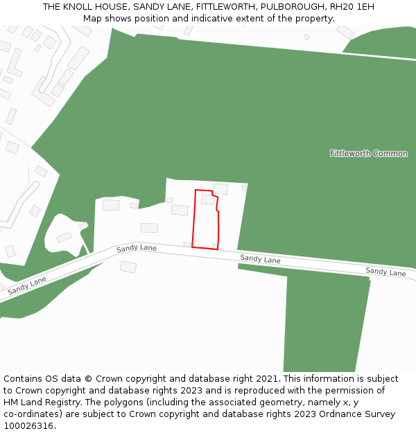 THE KNOLL HOUSE, SANDY LANE, FITTLEWORTH, PULBOROUGH, RH20 1EH: Location map and indicative extent of plot