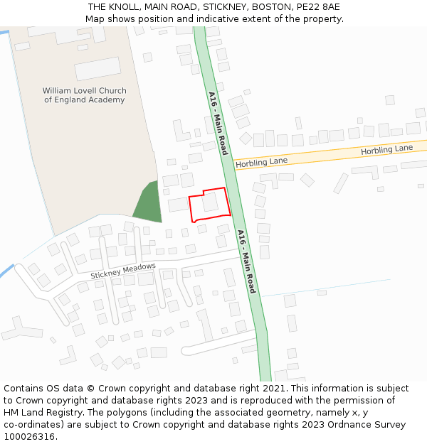 THE KNOLL, MAIN ROAD, STICKNEY, BOSTON, PE22 8AE: Location map and indicative extent of plot