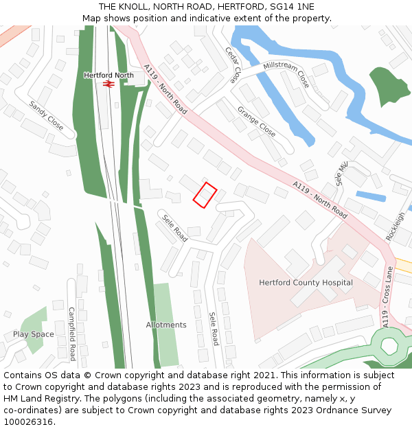 THE KNOLL, NORTH ROAD, HERTFORD, SG14 1NE: Location map and indicative extent of plot