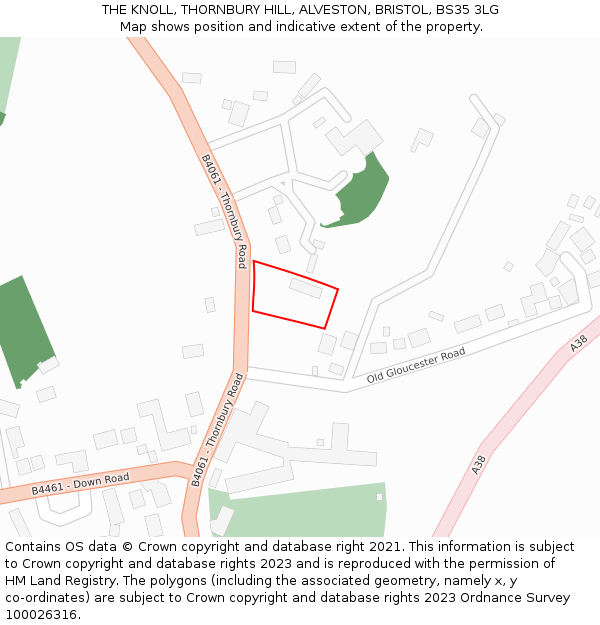 THE KNOLL, THORNBURY HILL, ALVESTON, BRISTOL, BS35 3LG: Location map and indicative extent of plot