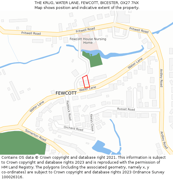 THE KRUG, WATER LANE, FEWCOTT, BICESTER, OX27 7NX: Location map and indicative extent of plot