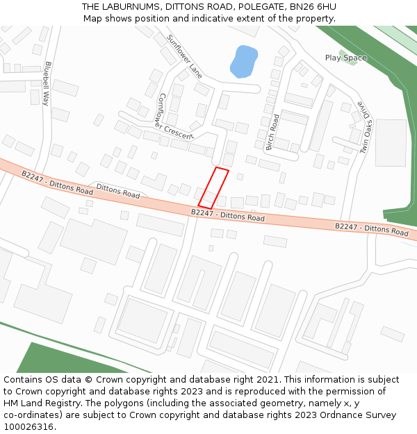 THE LABURNUMS, DITTONS ROAD, POLEGATE, BN26 6HU: Location map and indicative extent of plot