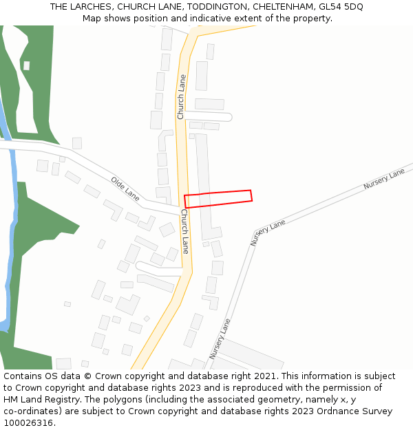 THE LARCHES, CHURCH LANE, TODDINGTON, CHELTENHAM, GL54 5DQ: Location map and indicative extent of plot