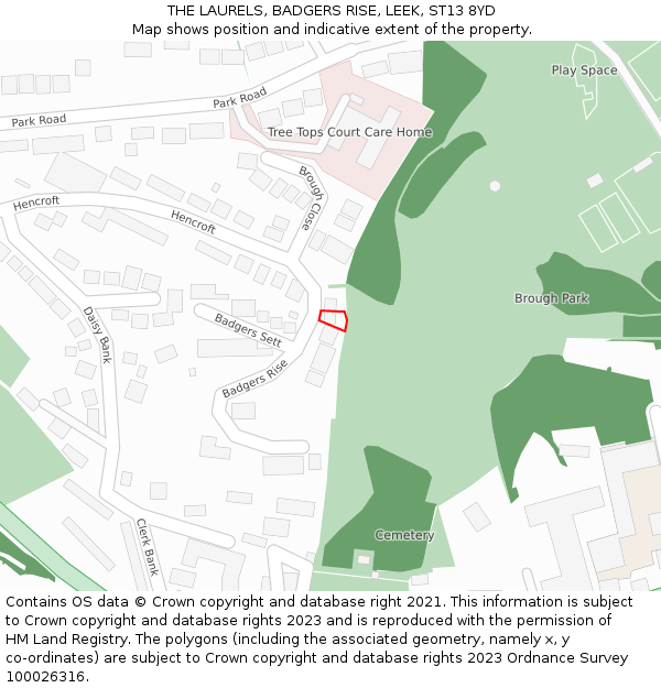 THE LAURELS, BADGERS RISE, LEEK, ST13 8YD: Location map and indicative extent of plot