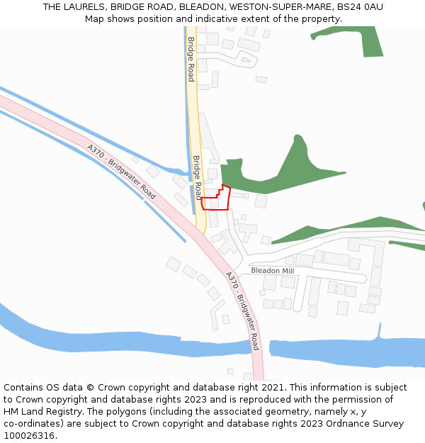 THE LAURELS, BRIDGE ROAD, BLEADON, WESTON-SUPER-MARE, BS24 0AU: Location map and indicative extent of plot
