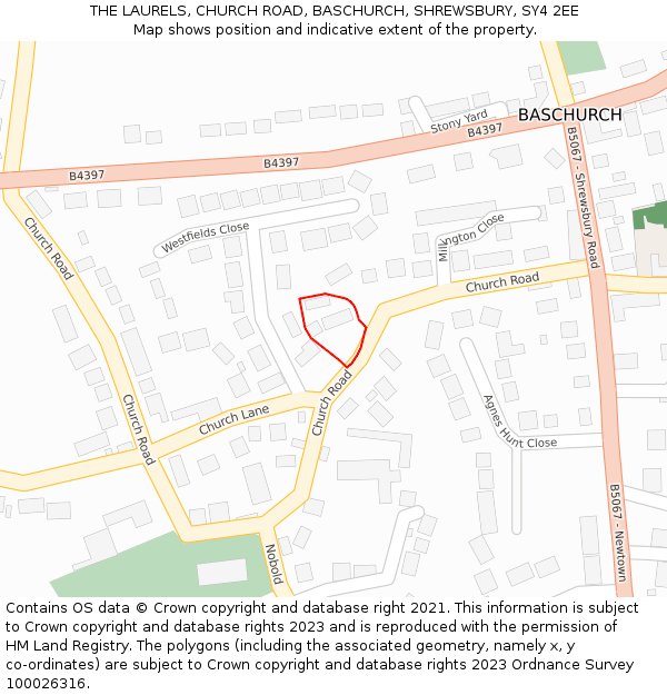 THE LAURELS, CHURCH ROAD, BASCHURCH, SHREWSBURY, SY4 2EE: Location map and indicative extent of plot