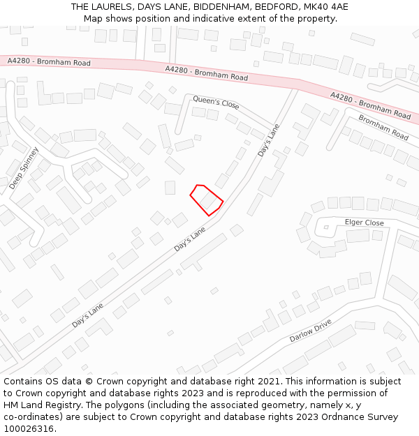 THE LAURELS, DAYS LANE, BIDDENHAM, BEDFORD, MK40 4AE: Location map and indicative extent of plot