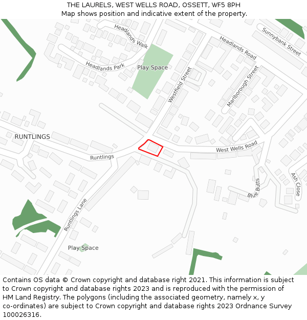 THE LAURELS, WEST WELLS ROAD, OSSETT, WF5 8PH: Location map and indicative extent of plot
