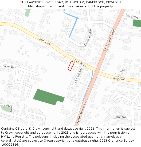 THE LAWNINGS, OVER ROAD, WILLINGHAM, CAMBRIDGE, CB24 5EU: Location map and indicative extent of plot