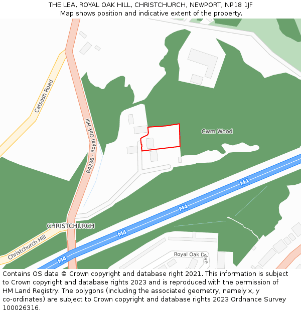 THE LEA, ROYAL OAK HILL, CHRISTCHURCH, NEWPORT, NP18 1JF: Location map and indicative extent of plot