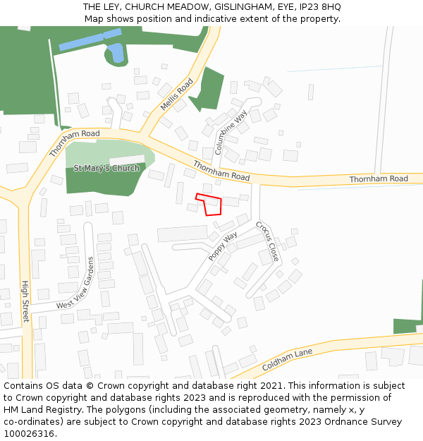 THE LEY, CHURCH MEADOW, GISLINGHAM, EYE, IP23 8HQ: Location map and indicative extent of plot