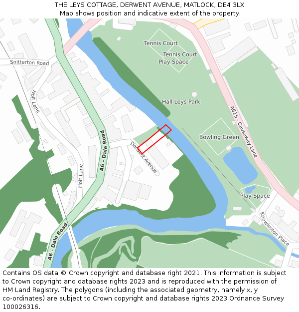 THE LEYS COTTAGE, DERWENT AVENUE, MATLOCK, DE4 3LX: Location map and indicative extent of plot