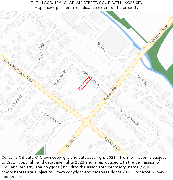 THE LILACS, 11A, CHATHAM STREET, SOUTHWELL, NG25 0EY: Location map and indicative extent of plot