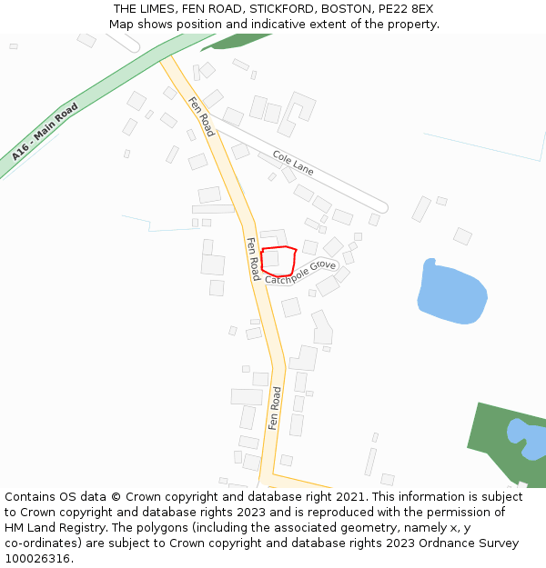THE LIMES, FEN ROAD, STICKFORD, BOSTON, PE22 8EX: Location map and indicative extent of plot