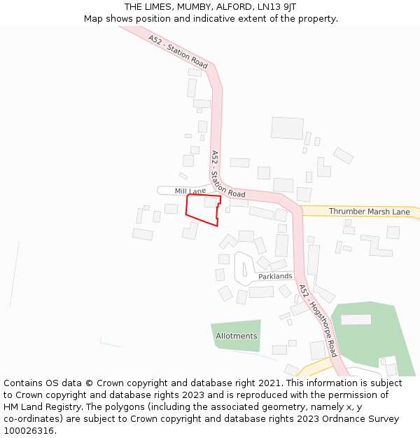 THE LIMES, MUMBY, ALFORD, LN13 9JT: Location map and indicative extent of plot