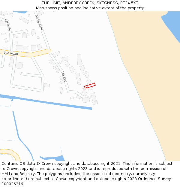 THE LIMIT, ANDERBY CREEK, SKEGNESS, PE24 5XT: Location map and indicative extent of plot
