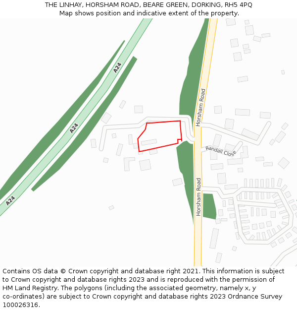 THE LINHAY, HORSHAM ROAD, BEARE GREEN, DORKING, RH5 4PQ: Location map and indicative extent of plot