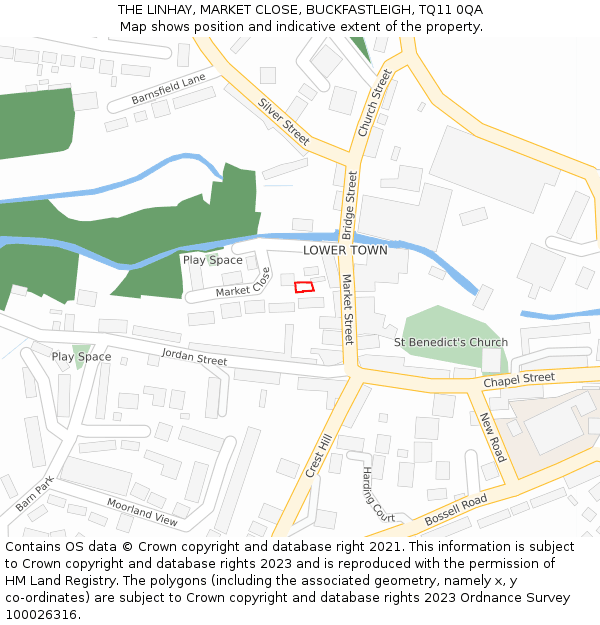THE LINHAY, MARKET CLOSE, BUCKFASTLEIGH, TQ11 0QA: Location map and indicative extent of plot