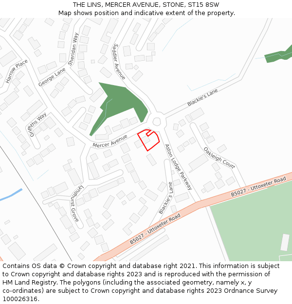 THE LINS, MERCER AVENUE, STONE, ST15 8SW: Location map and indicative extent of plot
