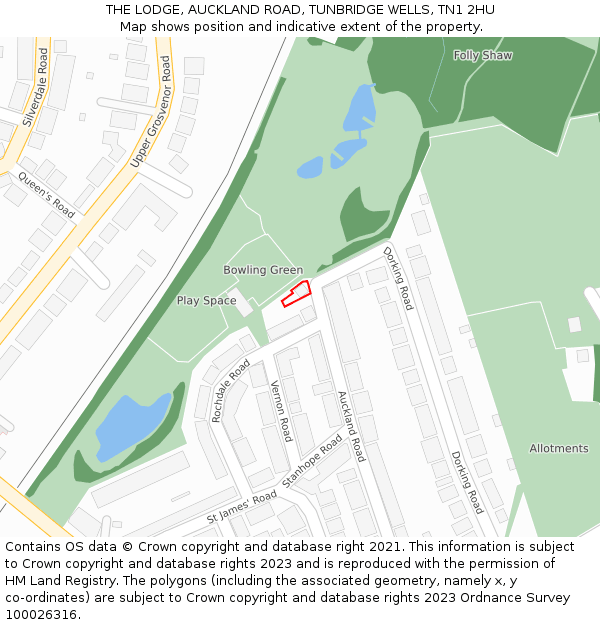 THE LODGE, AUCKLAND ROAD, TUNBRIDGE WELLS, TN1 2HU: Location map and indicative extent of plot