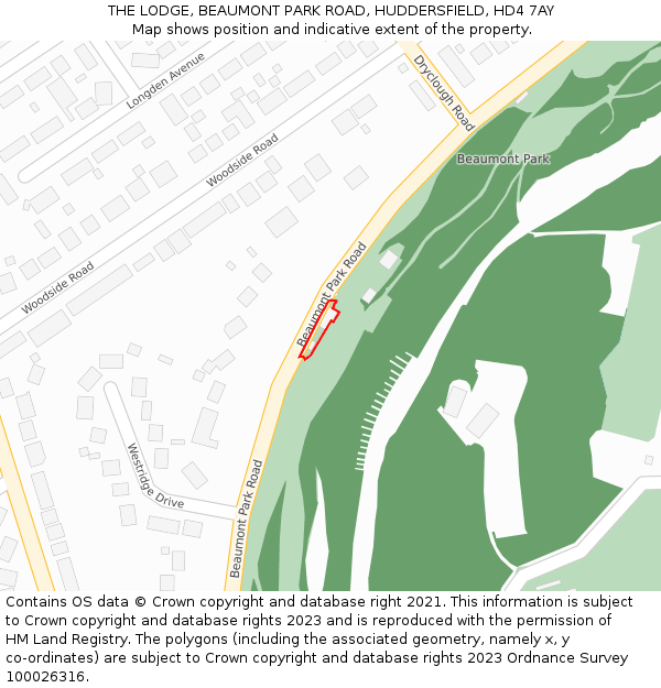 THE LODGE, BEAUMONT PARK ROAD, HUDDERSFIELD, HD4 7AY: Location map and indicative extent of plot
