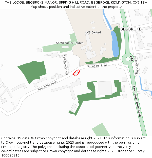 THE LODGE, BEGBROKE MANOR, SPRING HILL ROAD, BEGBROKE, KIDLINGTON, OX5 1SH: Location map and indicative extent of plot