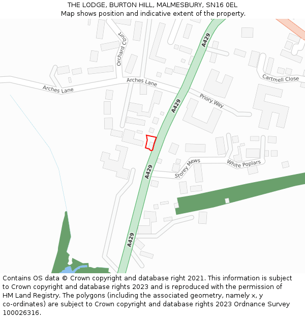 THE LODGE, BURTON HILL, MALMESBURY, SN16 0EL: Location map and indicative extent of plot