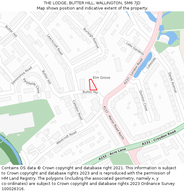 THE LODGE, BUTTER HILL, WALLINGTON, SM6 7JD: Location map and indicative extent of plot