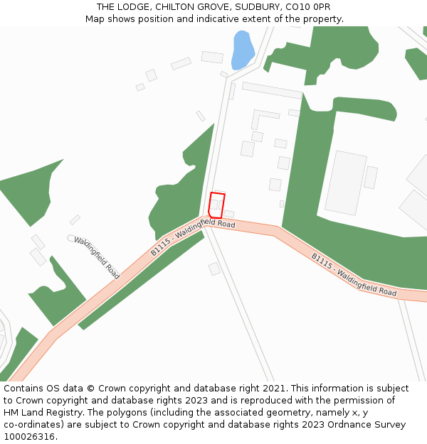 THE LODGE, CHILTON GROVE, SUDBURY, CO10 0PR: Location map and indicative extent of plot