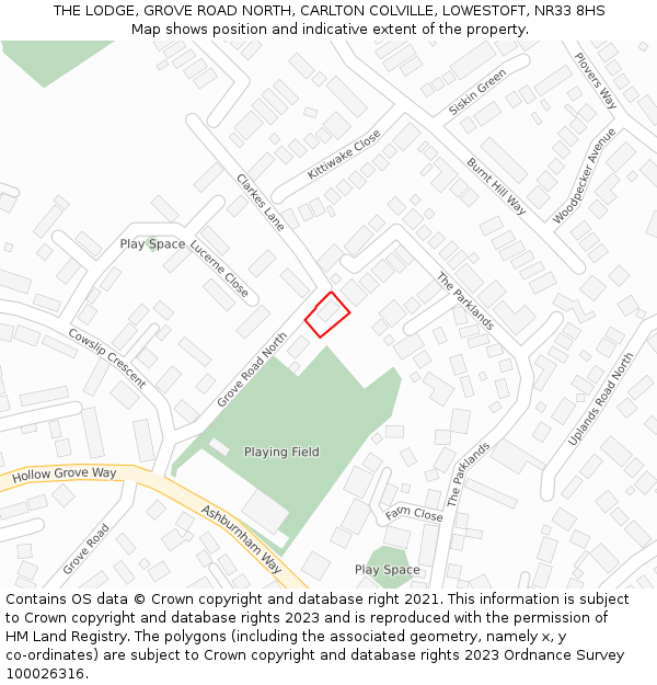 THE LODGE, GROVE ROAD NORTH, CARLTON COLVILLE, LOWESTOFT, NR33 8HS: Location map and indicative extent of plot