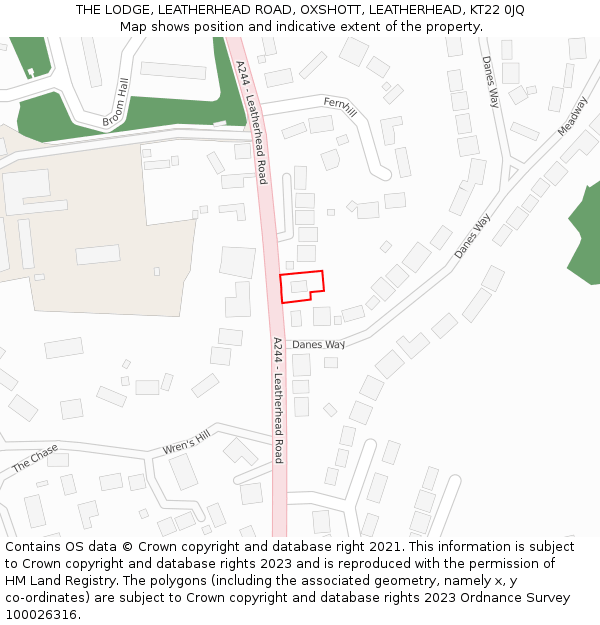 THE LODGE, LEATHERHEAD ROAD, OXSHOTT, LEATHERHEAD, KT22 0JQ: Location map and indicative extent of plot