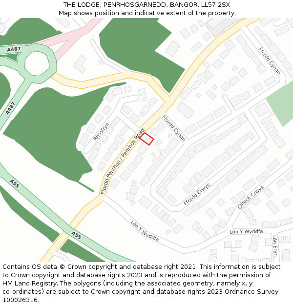 THE LODGE, PENRHOSGARNEDD, BANGOR, LL57 2SX: Location map and indicative extent of plot