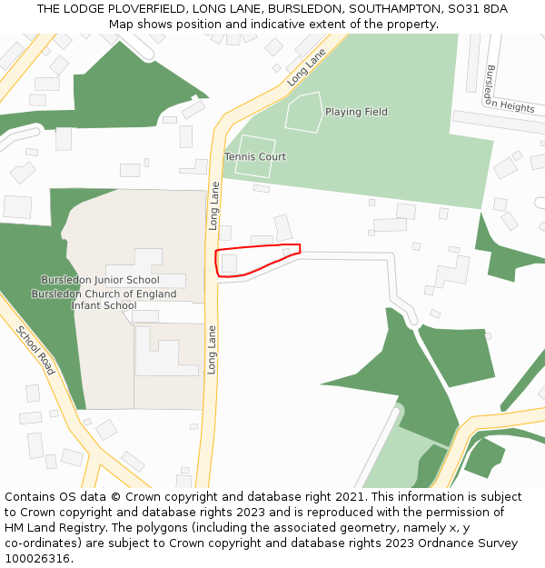 THE LODGE PLOVERFIELD, LONG LANE, BURSLEDON, SOUTHAMPTON, SO31 8DA: Location map and indicative extent of plot