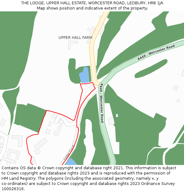 THE LODGE, UPPER HALL ESTATE, WORCESTER ROAD, LEDBURY, HR8 1JA: Location map and indicative extent of plot
