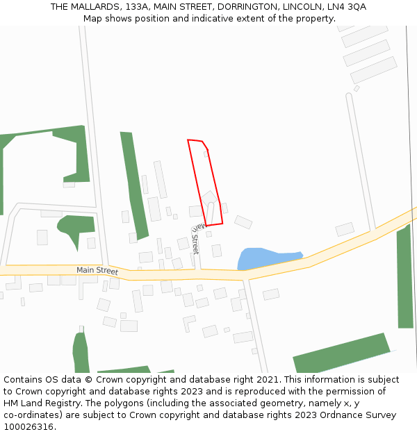 THE MALLARDS, 133A, MAIN STREET, DORRINGTON, LINCOLN, LN4 3QA: Location map and indicative extent of plot