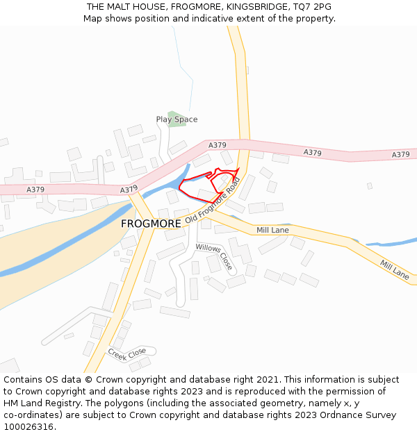 THE MALT HOUSE, FROGMORE, KINGSBRIDGE, TQ7 2PG: Location map and indicative extent of plot