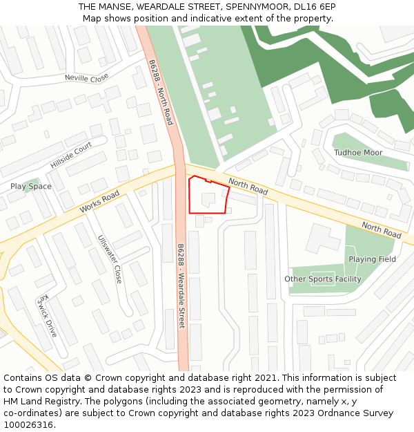 THE MANSE, WEARDALE STREET, SPENNYMOOR, DL16 6EP: Location map and indicative extent of plot