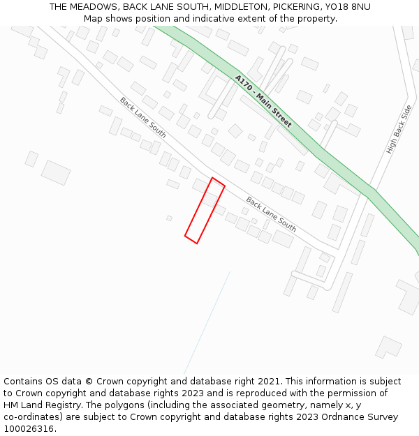 THE MEADOWS, BACK LANE SOUTH, MIDDLETON, PICKERING, YO18 8NU: Location map and indicative extent of plot