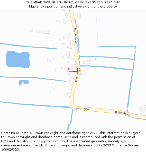 THE MEADOWS, BURGH ROAD, ORBY, SKEGNESS, PE24 5HR: Location map and indicative extent of plot