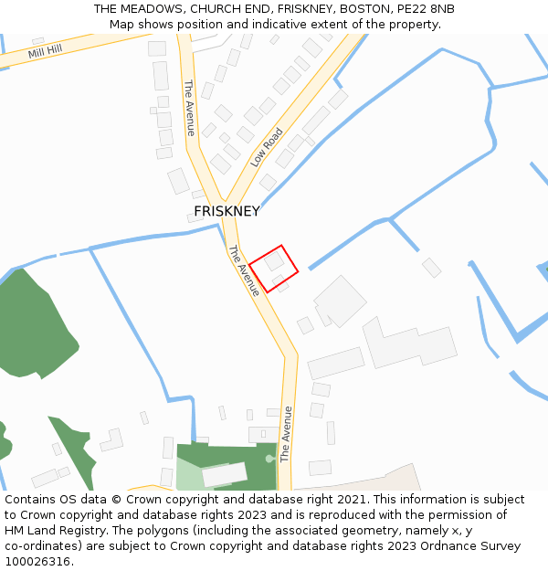 THE MEADOWS, CHURCH END, FRISKNEY, BOSTON, PE22 8NB: Location map and indicative extent of plot