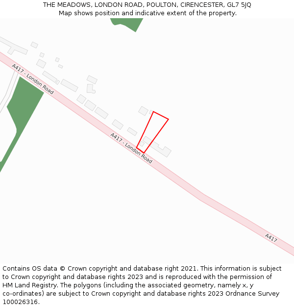 THE MEADOWS, LONDON ROAD, POULTON, CIRENCESTER, GL7 5JQ: Location map and indicative extent of plot