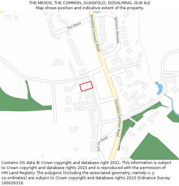 THE MEADS, THE COMMON, DUNSFOLD, GODALMING, GU8 4LE: Location map and indicative extent of plot