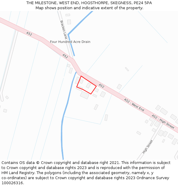 THE MILESTONE, WEST END, HOGSTHORPE, SKEGNESS, PE24 5PA: Location map and indicative extent of plot
