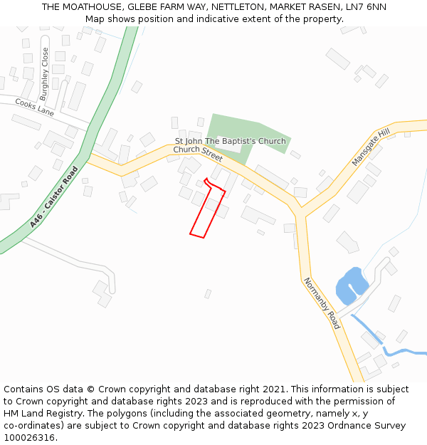 THE MOATHOUSE, GLEBE FARM WAY, NETTLETON, MARKET RASEN, LN7 6NN: Location map and indicative extent of plot