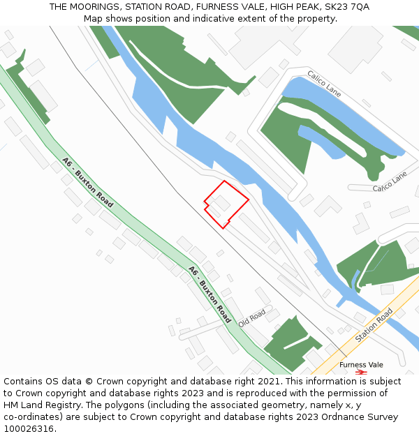 THE MOORINGS, STATION ROAD, FURNESS VALE, HIGH PEAK, SK23 7QA: Location map and indicative extent of plot