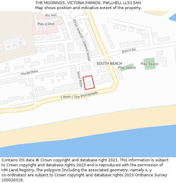 THE MOORINGS, VICTORIA PARADE, PWLLHELI, LL53 5AN: Location map and indicative extent of plot