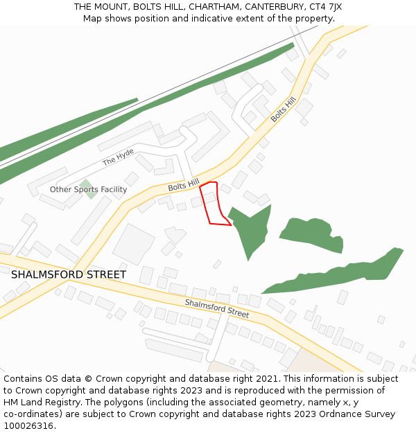 THE MOUNT, BOLTS HILL, CHARTHAM, CANTERBURY, CT4 7JX: Location map and indicative extent of plot