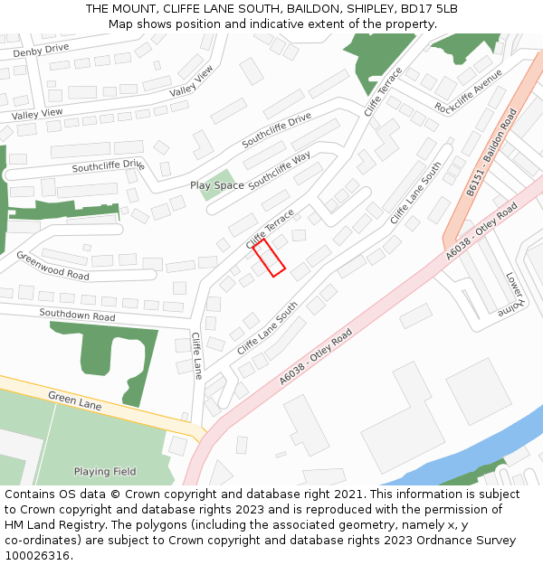 THE MOUNT, CLIFFE LANE SOUTH, BAILDON, SHIPLEY, BD17 5LB: Location map and indicative extent of plot